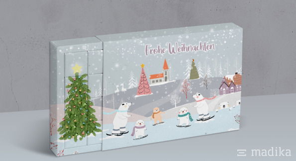 Adventskalender nach Maß mit 24 quadratischen Faltschachteln
