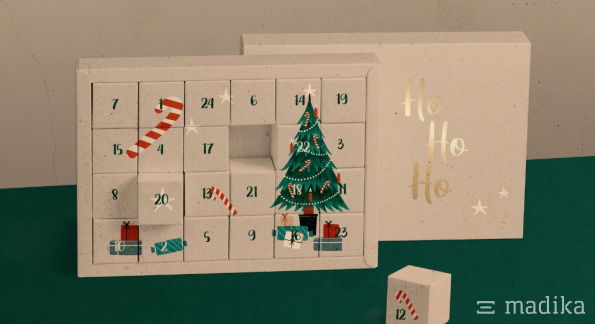Adventskalender nach Maß mit 24 quadratischen Faltschachteln