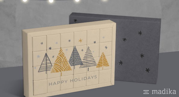 Adventskalender nach Maß mit 24 quadratischen Faltschachteln