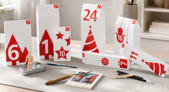 Adventskalender Häuschen aus Beutelschachteln für Bastelbedarf