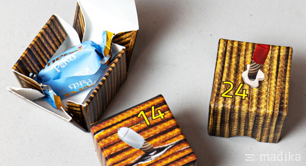 Adventskalender Premium Faltschachteln mit Süßigkeiten