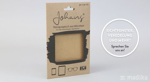 Flachkartonhülle mit Sichtfenster