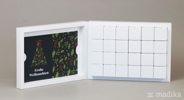 Klapp Adventskalender 24 Schachteln mit dunkler Einlegekarte Klapp Adventskalender 24 Schachteln mit dunkler Einlegekarte