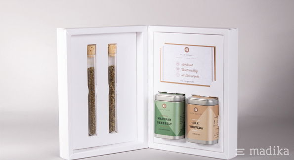 Präsentationsverpackung Premium aus weißem Chromokarton