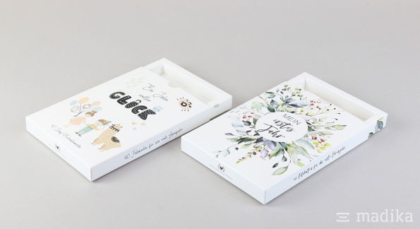 Schiebeschachteln Hohlwand weißer Chromokarton mit Bedruckung