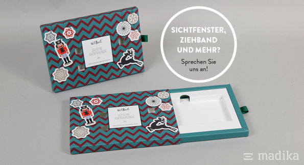 Schiebeschachteln Hohlwand offen Ziehband und Sichtfenster