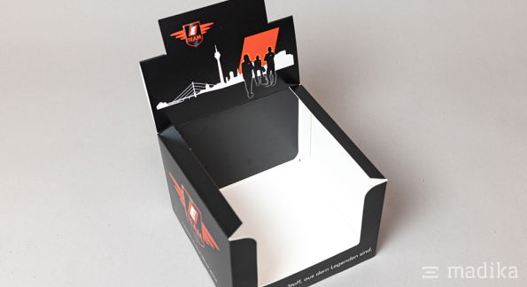 Thekendisplay bedruckt mit eckiger Form