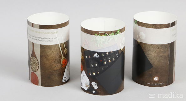 Bedruckte Zylinderaufsteller für Messen