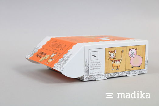 Klappschachteln in gekrempelter Form sind stabil und eignen sich für Spielverpackungen. Klappschachtel gekrempelt mit bunter Bedruckung
