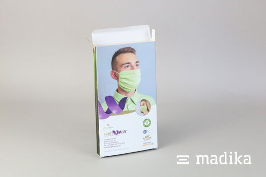 Diese Faltschachtel nach Maß stellt die Community-Masken in Text und Bild auf der Schachtel vor. Faltschachtel nach Maß mit bunter Bedruckung