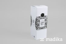 Faltschachtel für Gin in Weiß-Schwarz Schwarze-weiße Faltschachtel für Gin