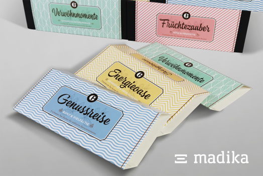Der Designtrend "bunte Muster" am Beispiel vier bunter Karton-Banderolen Bunte Banderolen mit Muster