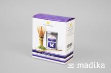 Faltschachtel für ein Matcha-Tee-Set. Bedruckte Faltschachtel für ein Matcha-Tee-Set