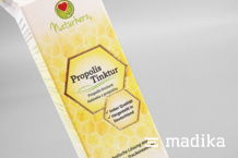 Veredelte Faltschachtel im Bienen-Stil für eine Propolis-Tinktur Faltschachtel bedruckt für Propolis-Tinktur