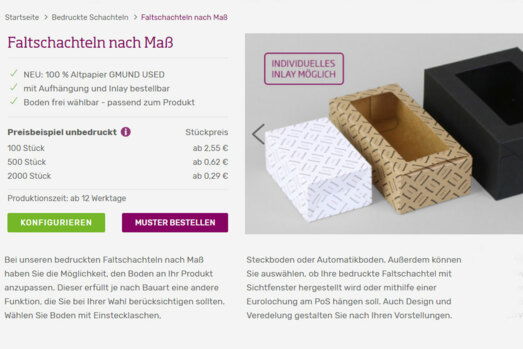 Designen Sie nun Ihre eigne Schachtel! Startseite einer Schachtelseite