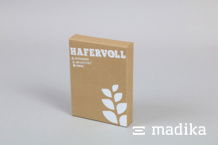 Sehr edel und modern: Braune Naturkartonverpackung mit weißer Bedruckung Braune Naturkartonverpackung mit weißer Bedruckung