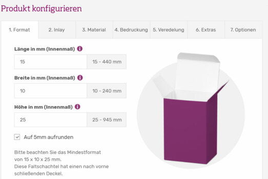 Wählen Sie Ihr individuelles Format aus Auswahl für Format