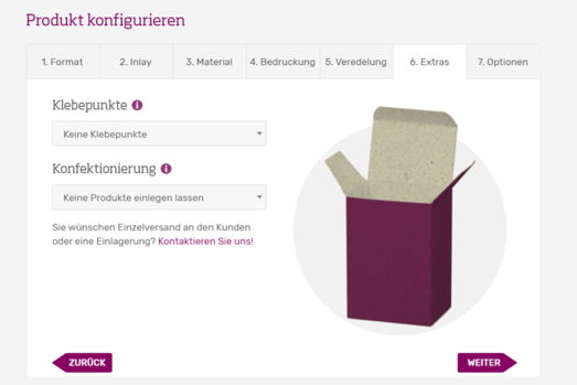 Wählen Sie unsere Extra-Leistungen aus Seite "extra" für Konfiguration