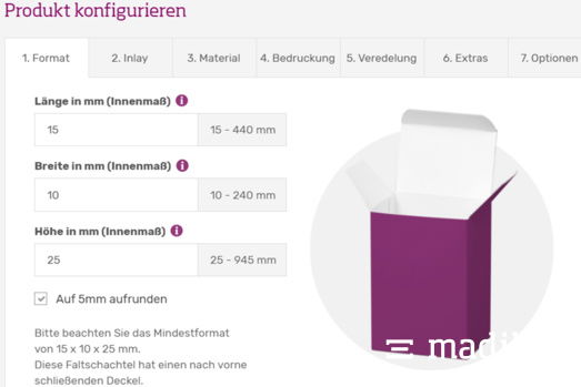 Format Konfigurator für Faltschachteln Format Konfigurator für Faltschachteln