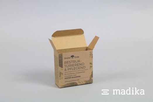 Eine Faltschachtel aus Naturkarton mit schwarzer Bedruckung für Naturkosmetik Eine Faltschachtel aus Naturkarton mit schwarzer Bedruckung für Naturkosmetik