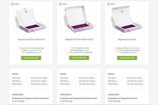 Vergleichen Sie unsere unterschiedlichen Faltschachteln nach ihren technischen Daten Vergleichen Sie unsere unterschiedlichen Faltschachteln nach ihren technischen Daten