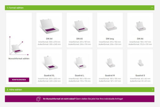 Format ihrer individuellen Schachtel wählen! Format ihrer individuellen Schachtel wählen!