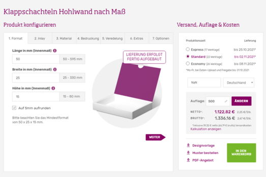 Schachtel Konfigurator in unserem Onlineshop Schachtel Konfigurator in unserem Onlineshop