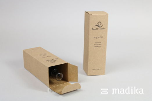 Faltschachtel aus Naturkarton für Argan-Öl Faltschachtel aus Naturkarton für Argan-Öl