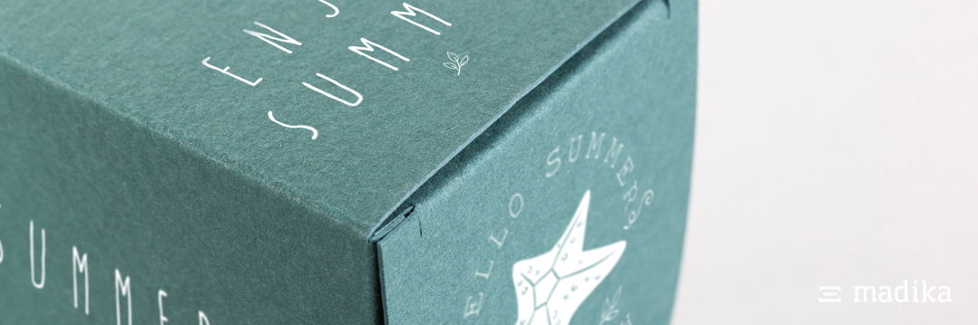 Faltschachtel aus Recyclingkarton Gmund Used. Faltschachtel bedruckt aus Recyclingkarton Gmund Used