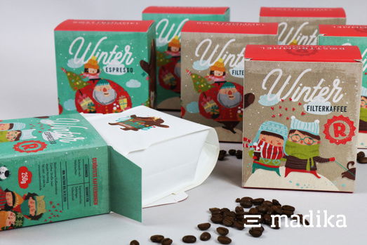 Farben wirken auf Chromokarton GC1 ein wenig matter. Mehrere Faltschachteln für Kaffee