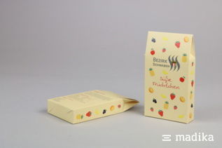 Auf der Rückseite des Chromokartons bedruckte Beutelschachteln Beutelschachtel bedruckt