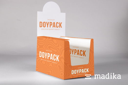 Klassiker unter den Displays: das Thekendisplay. Orange bedruckter Thekendisplay