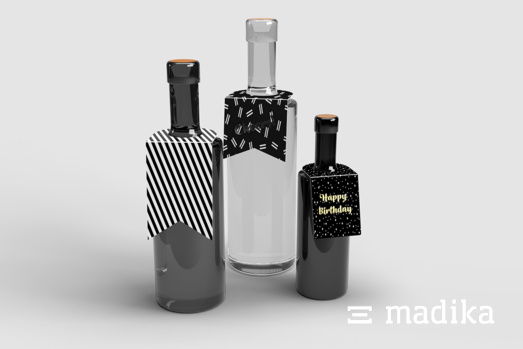 Schwarz bedruckte Flaschenanhänger von madika.de Schwarz bedruckte Flaschenanhänger von madika.de