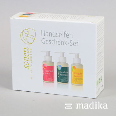 Auch mehrteilige Seifensets haben in Faltschachteln Platz - denn unsere Faltschachteln passen wir individuell an Ihre Produkte an! Verpackung für Flüssigseife