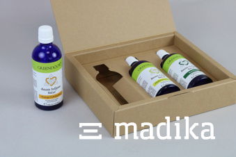 Passgenaue Klappschachtel mit Inlay für Sauna-Aufgüsse Passgenaue Klappschachtel mit Inlay für Sauna-Aufgüsse