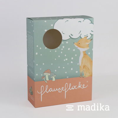 Das runde Sichtfenster wurde elegant in das Design eingebaut. Verpackung mit Sichtfenster für ein Kinderprodukt