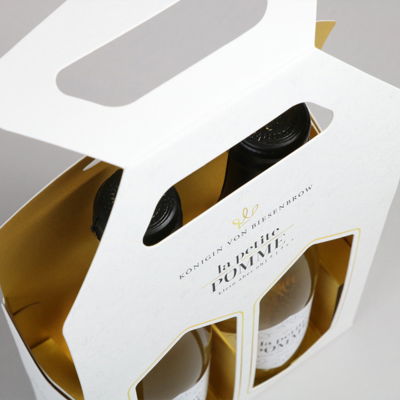 Flaschenverpackung mit Tragegriff edel