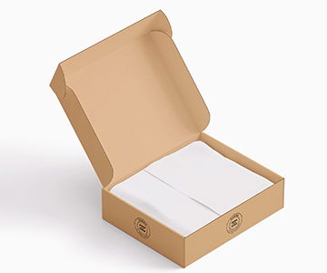 Bedruckte Textilverpackung aus brauner Wellpappe